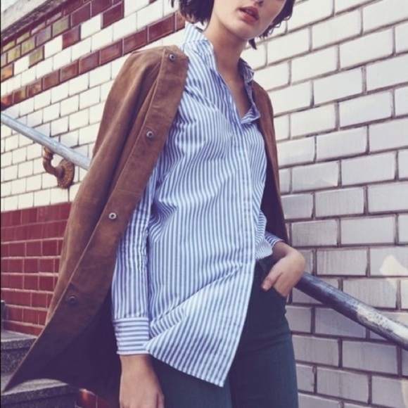 BODEN Girl Fit Blue White Striped Shirt Button Down Sz 4 - Picture 1 of 13